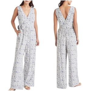 Splendid x Cella Jane NWT Cream Blue Print Surplice Sleeveless Jumpsuit